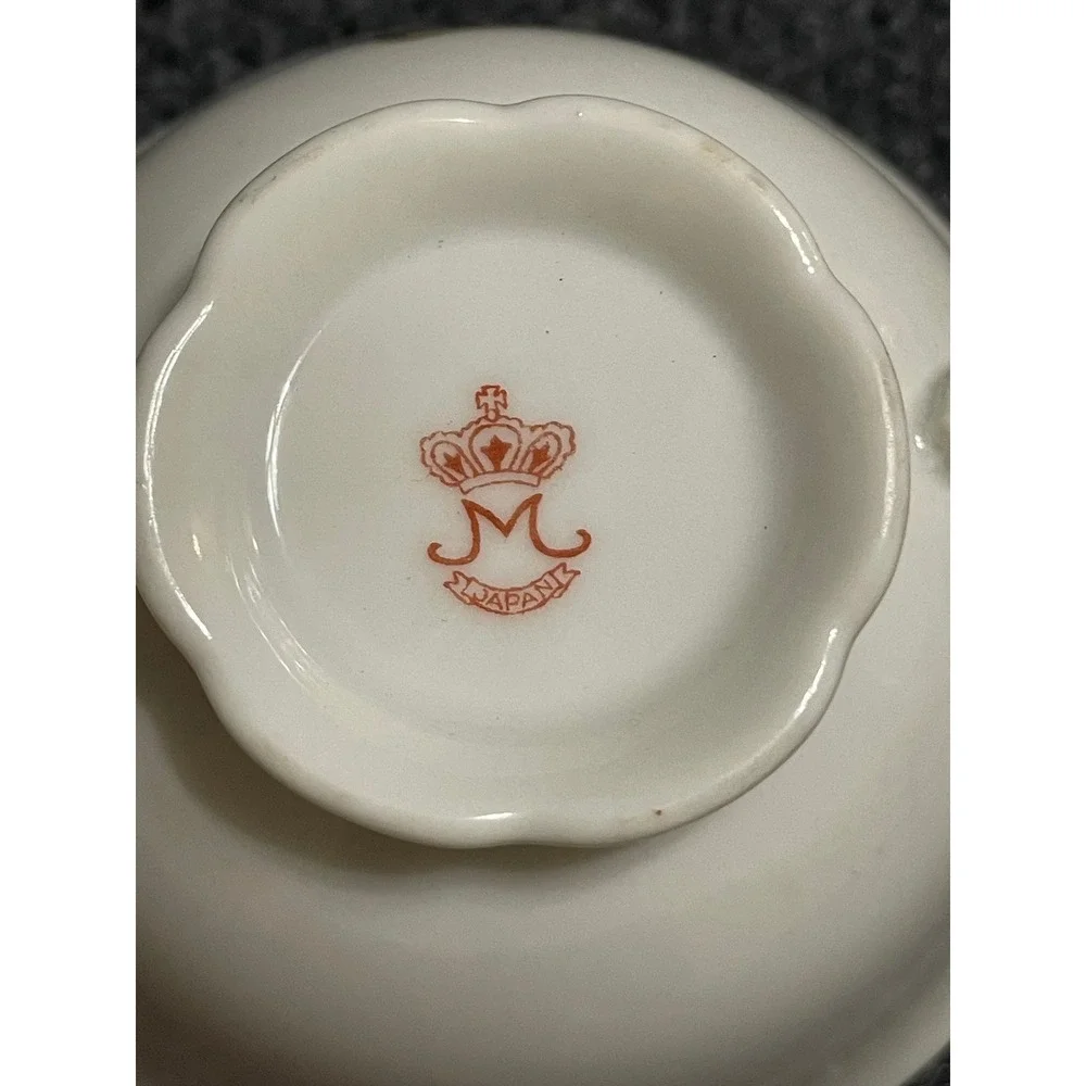 Vintage Maruyama Japan Porcelain Floral Teacups Set of 2 Pink Gold Scalloped Rim